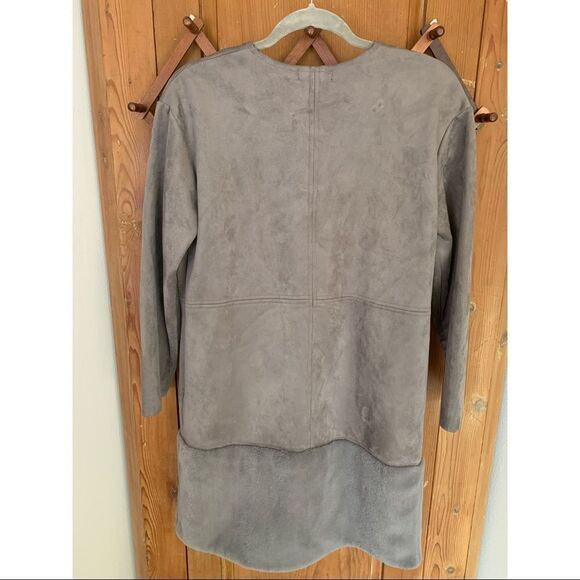 Zara W/B grey suede faux fur trim long coat NWOT - Picture 5 of 12